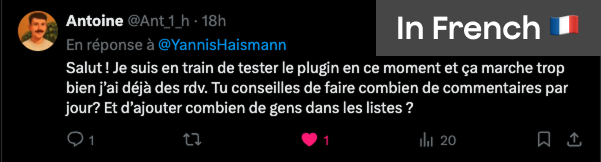 LinkedIn comment from Antoine — already booked meetings using the LinkHub plugin